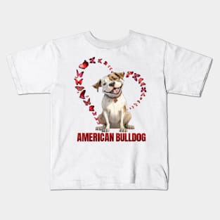 American Bulldog Love: Hearts & Butterflies Kids T-Shirt